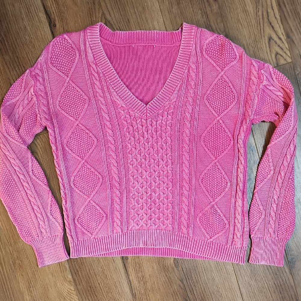 Pink Knit V Neck Sweater
